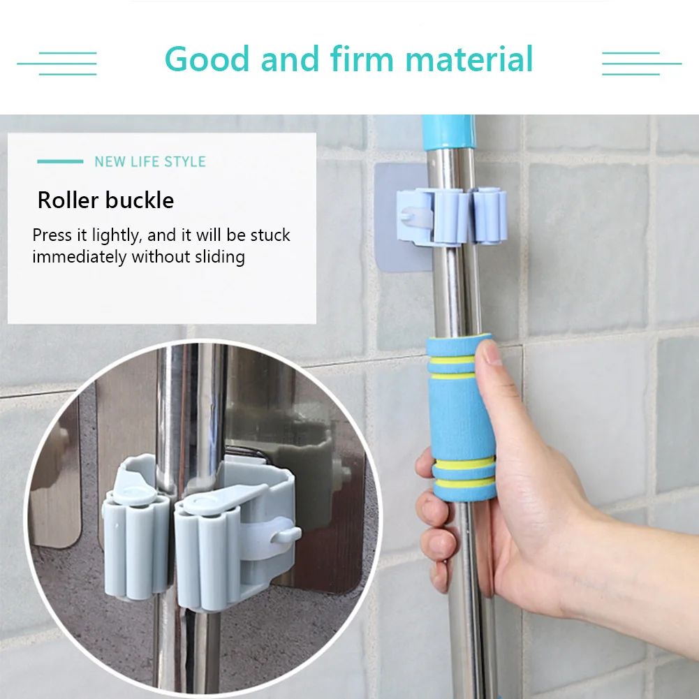 2Pc Mop Broom Holder No-slip Gripper Self for Hanger Mop Hook Racks Kitchen Bathroom Adhesive Wall Mounted Hanger Organizer