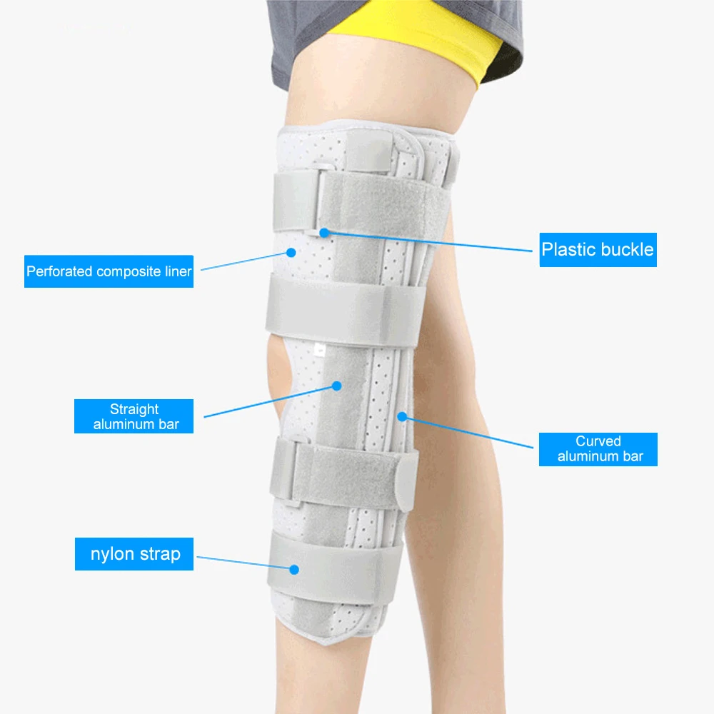 1Pcs 3-Panel Knee Immobilizer Full Leg Support  Knee Brace,Aluminum Alloy Straight Knee Splint,Stabilizer for Knee Fractures,ACL