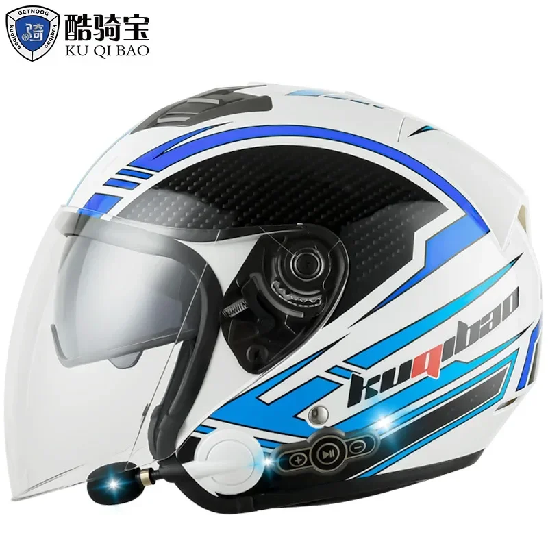 KUQIBAO Motorcycle Helmet Built-In Bluetooth Motorbike Helmet Anti-Fog HD Lens Motocross Helmets DOT Approval ABS Crash Casco