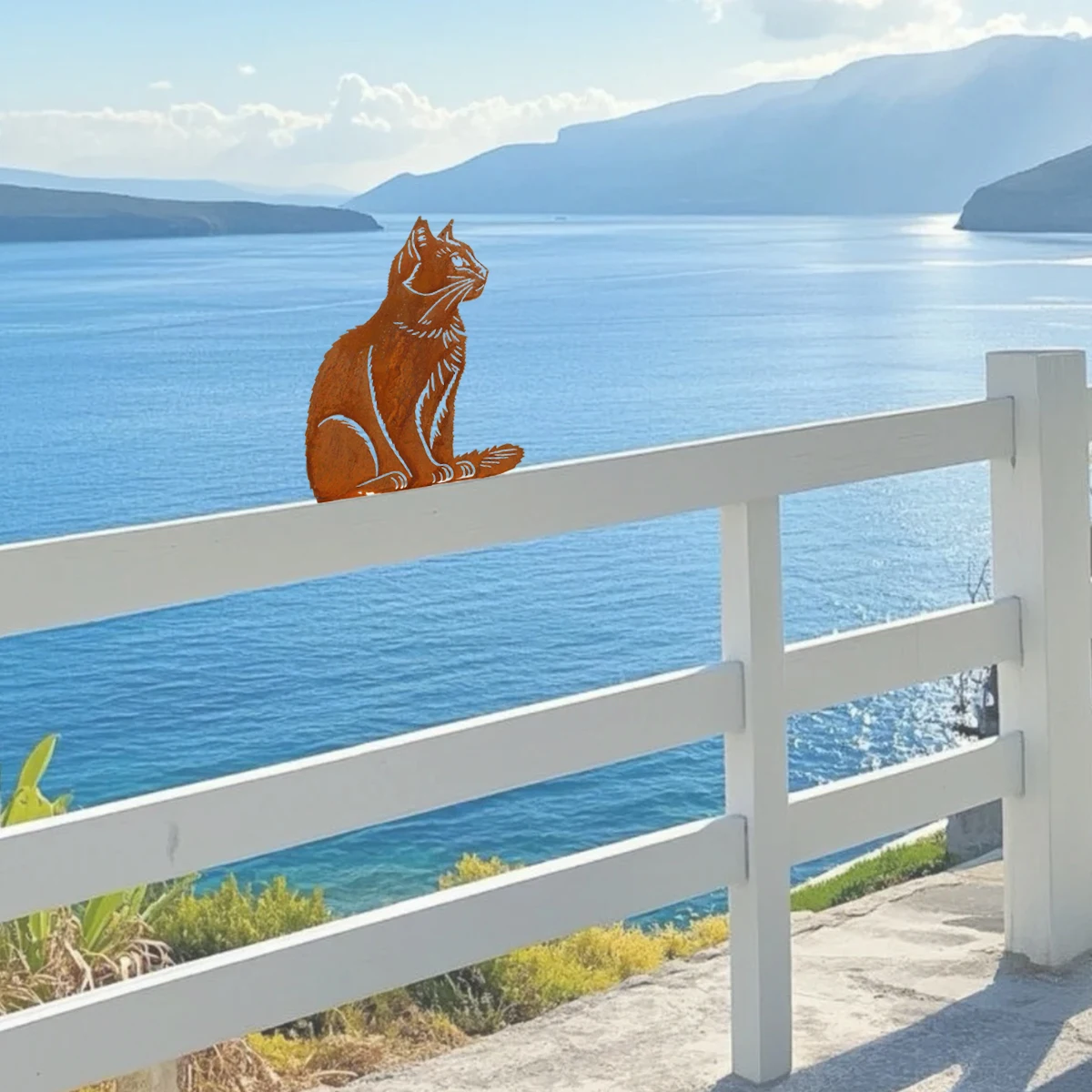 1Pc Iron Art Cat Fence Post Top Decoration, Metal Cat Pattern, Garden Statue, Realistic Silhouette Cat Statue, Post Top Decoration, Garden, Fence, Garden Stake Decoration