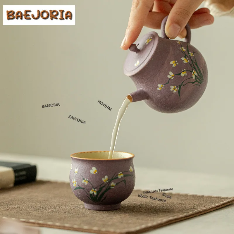 Hand-painted Orchid Teapot Aesthetic Tea Infuser Pot Tea Soaking Kettle With Ball Hole Tieguanyin Teaware Accessories Craft Gift