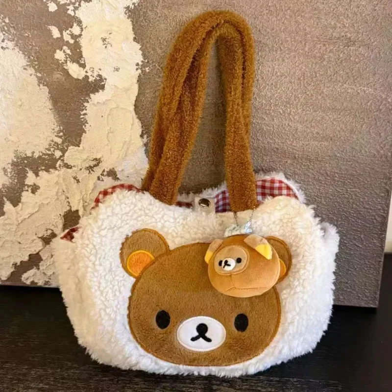 

Новая корейская вышитая плюшевая сумка-тоут Y2K Rilakkuma: милая аниме-сумка из шерпы, мультяшная сумка через плечо, ручная сумка для поездок, рюкзак