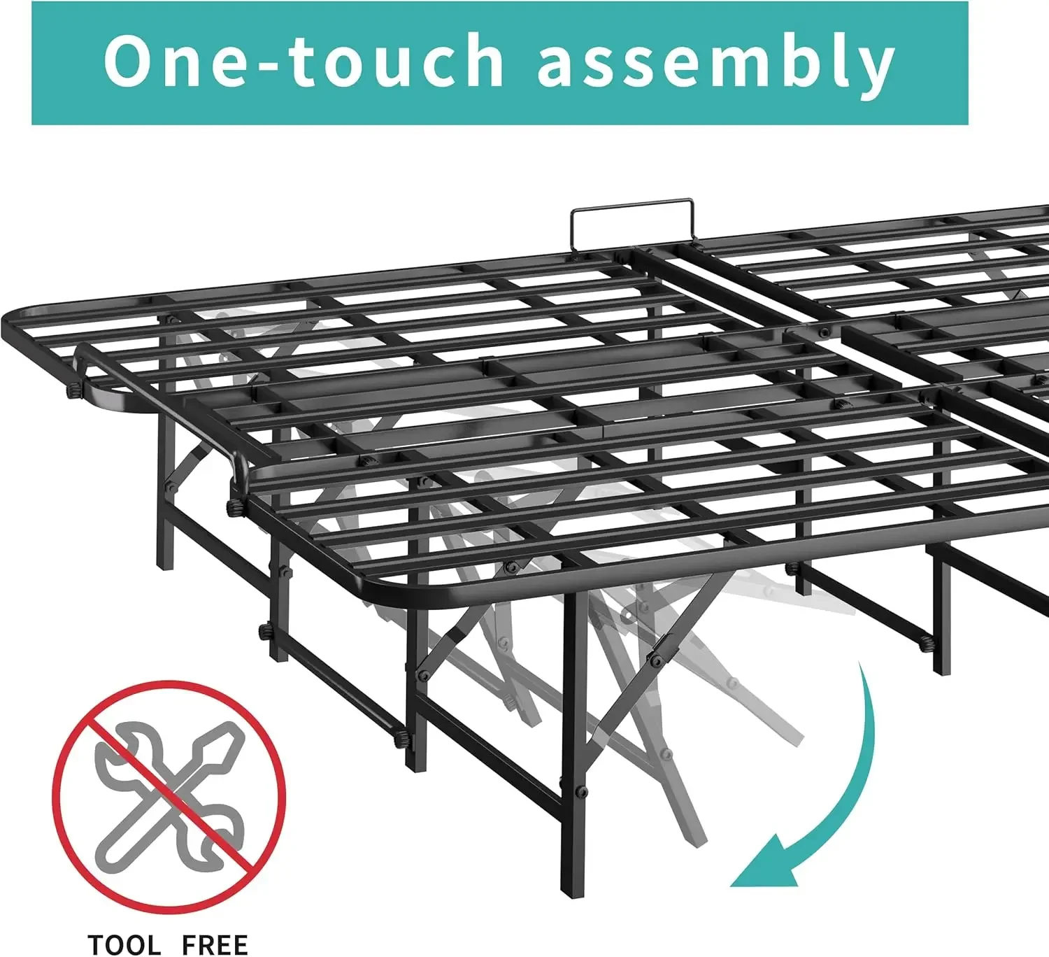 14.2" High Portable Metal Platform Bed Frame with Tool Free Setup, Queen Size Collapsible Sturdy Steel Frame, No Box Spring Need