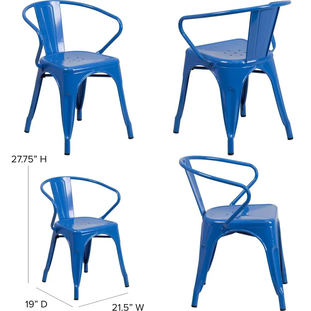 

Blue Metal Indoor-Outdoor Chair with Arms, Commercial Grade, Suitable for Both Residential and Commercial Use