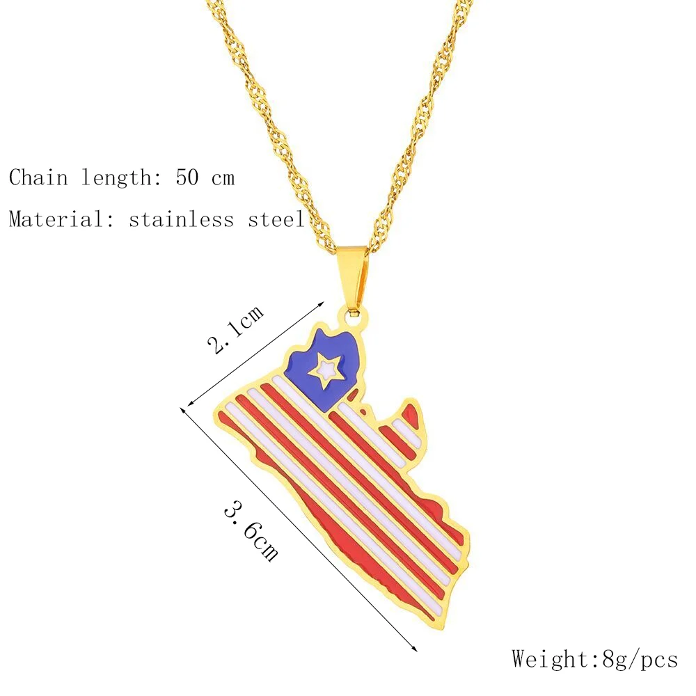 New Liberia Map Flag Pendant Necklace Stainless Steel Oil-Dripping Detail Geometric Jewelry Unisex Couple Fashion Accessorie