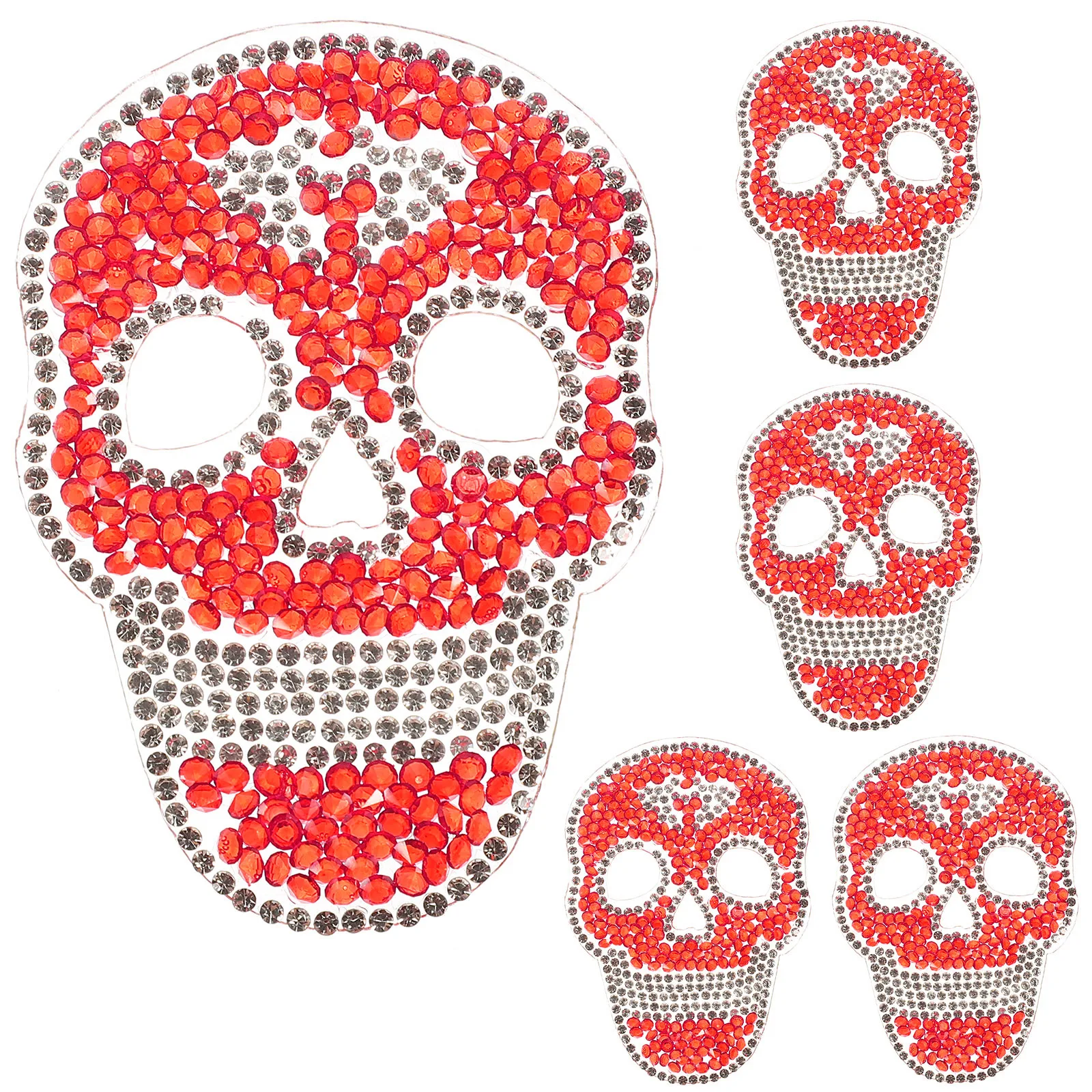 

5pcs Skull Decorative Sewing Patches Red Silver Iron On Clothing Jeans Bags Multi Function Back Patch Garment