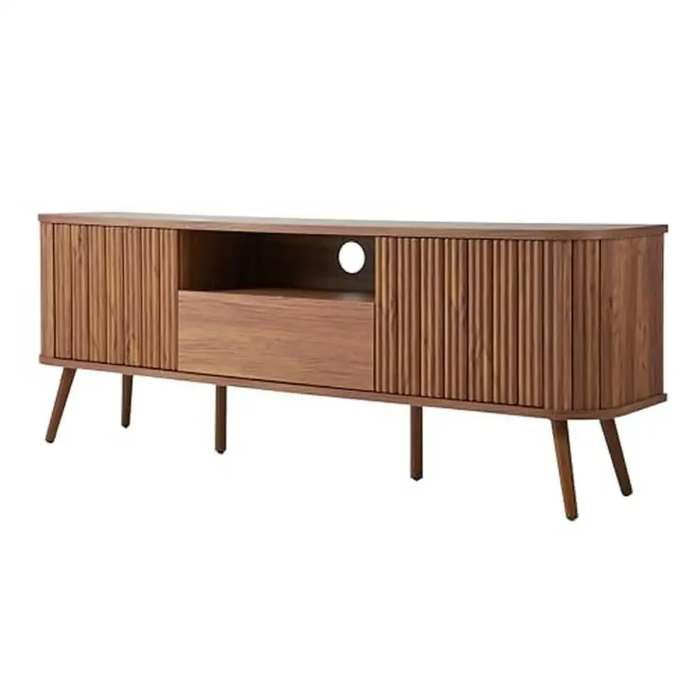 

Rustic TV Console 70" with Drawer and Storage Doors Bohemian Design Durable Walnut Cable Management Coastal/Mediterranean Style