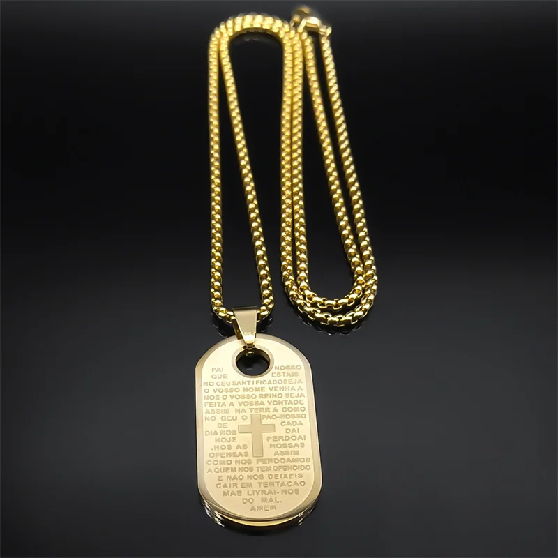 Christian Lord's Prayer Our Father Pendant Necklace  Women Men Stainless Steel Portuguese Bible Scripture Chain Jewelry NZZZ497 view 4