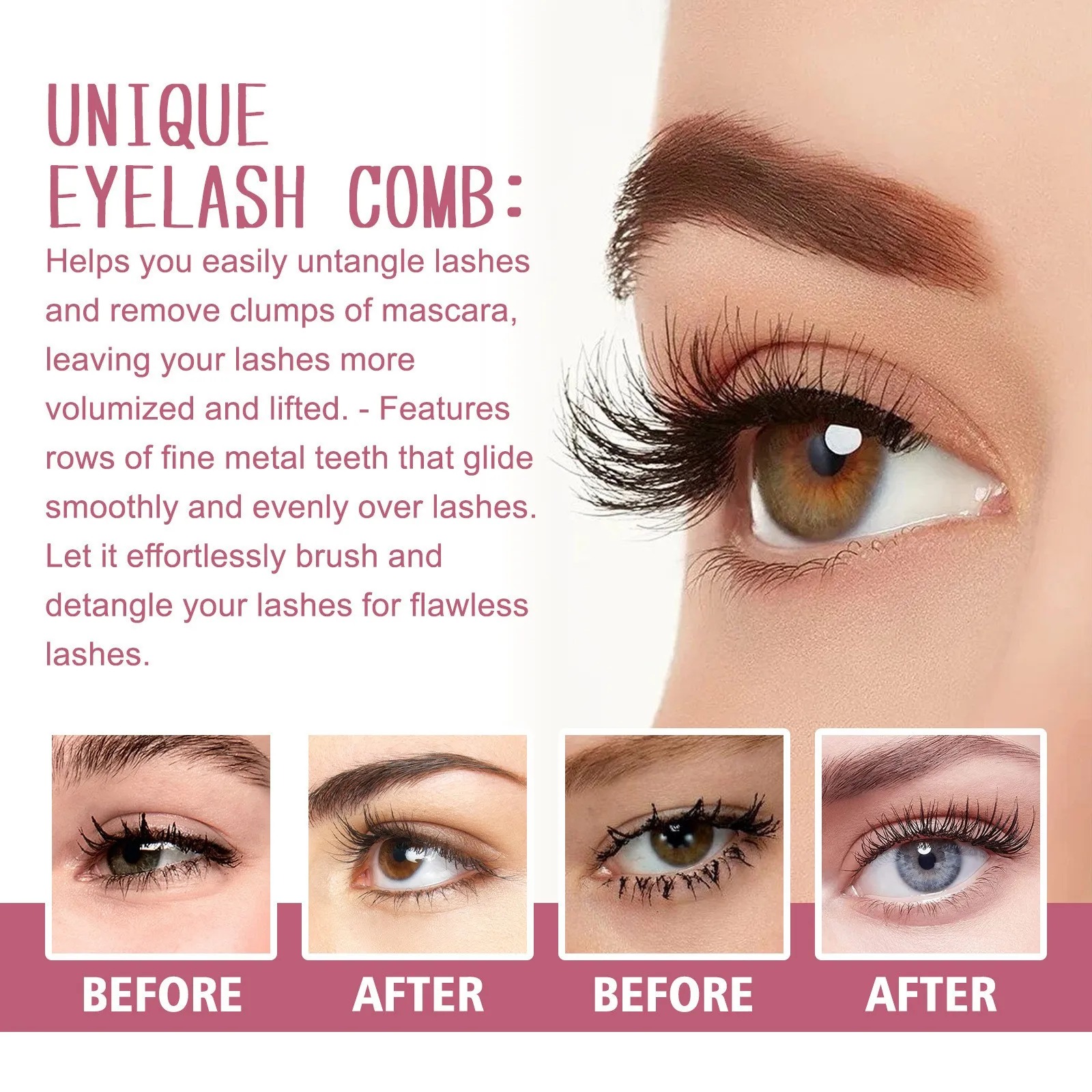 Eyelash Beauty Collapsible Separator Portable Eyelash Brush Comb Mascara Curl Eye Lash Stainless Steel Eyelash Combing Tools