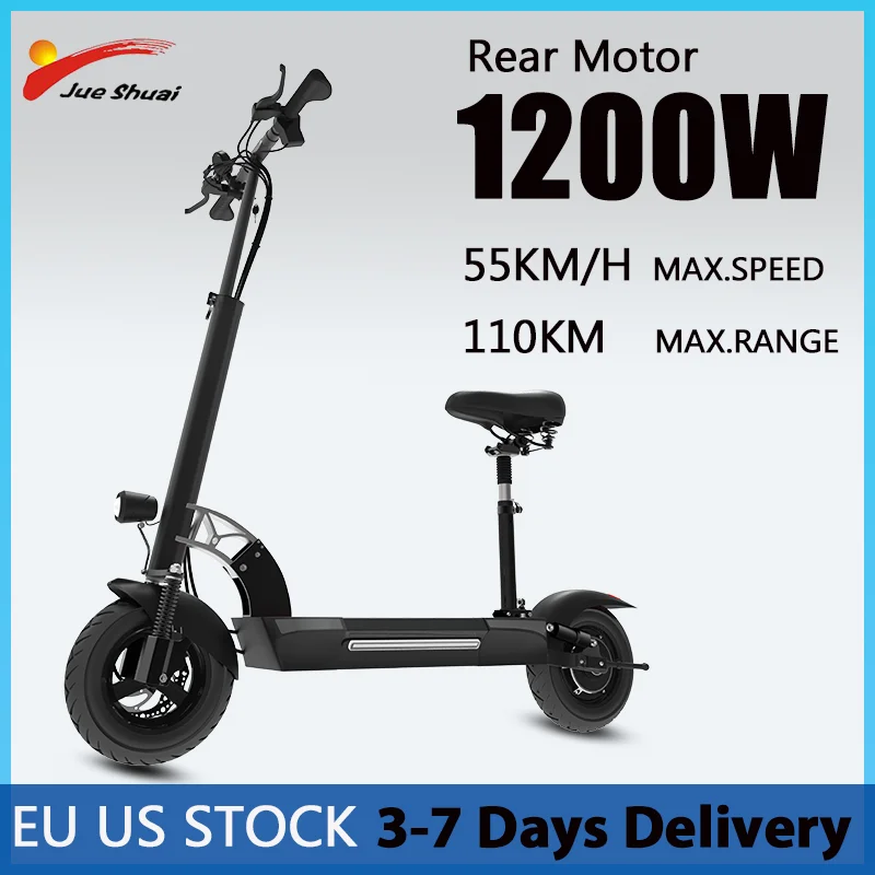 

X48 Electric Scooter 100KM Maximum Distance Foldable E Scooter 48V 1200W Rear Motor with Seat Scooter Electric 10" Street Tire