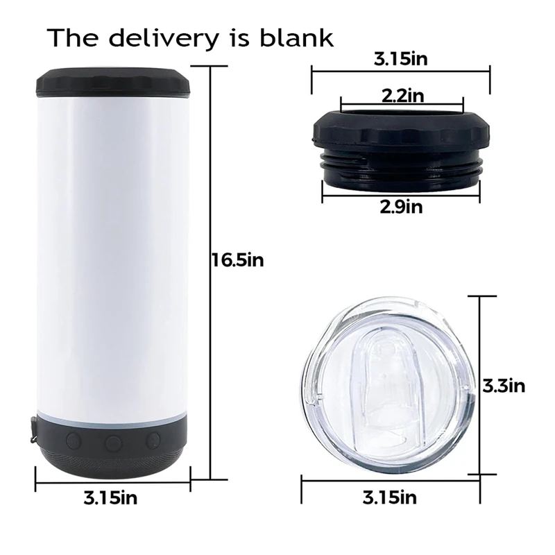 4-Pack 16 Oz Sublimated Blank Bluetooth Speaker Stainless Steel Insulated 4-In-1 Can Refrigerated Beer Holder Easy To Use