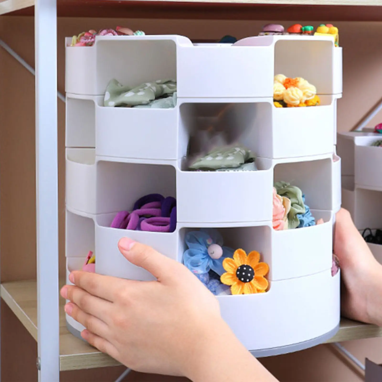 

Универсальный органайзер для заколок и резинок для волос с вращающимся дизайном, многосекционными отсеками, прочный, премиум-класса