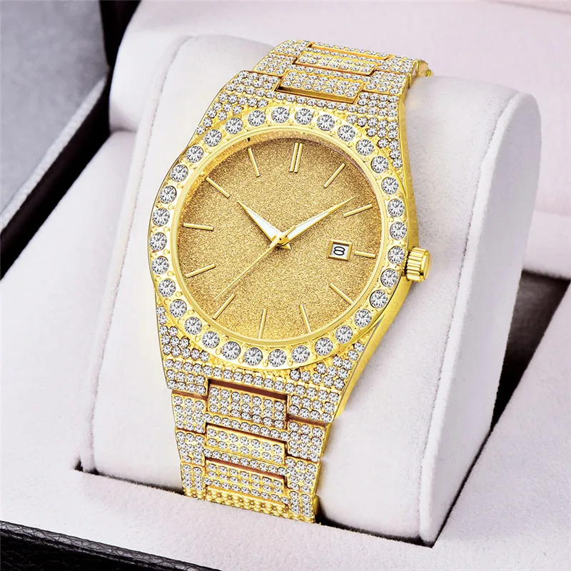 Hip Hop Diamond Watches For Men Fashion Alloy Band Golden Luxury Watch sss Supply Montres de Marque de Luxe Relogio Masculino