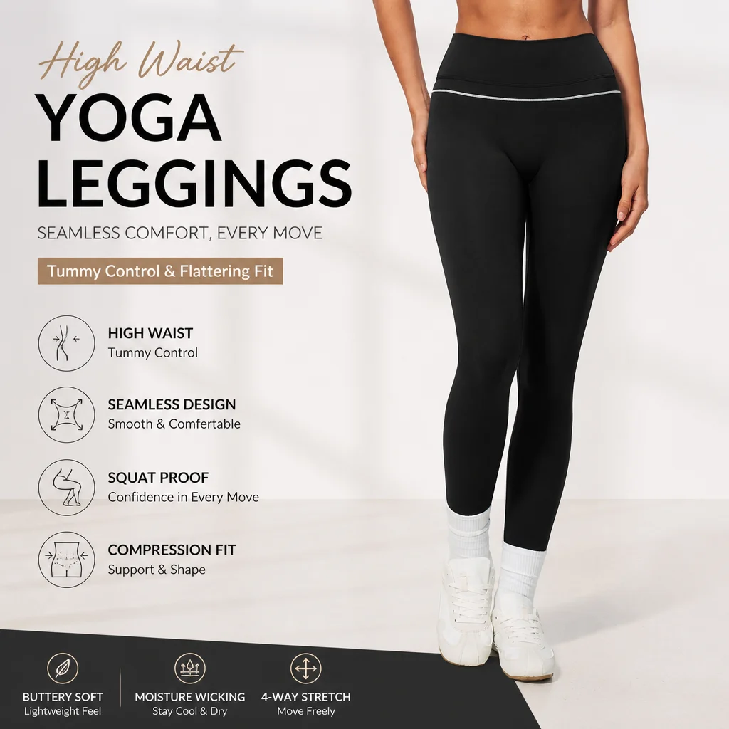 Women's High Waist Seamless Yoga Leggings with Contrast Stitching Detail Tummy Control Compression Workout Pants Squat Proof Gym