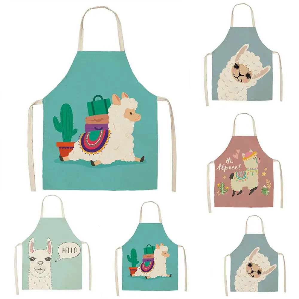 Baking Cotton Linen Cactus Printed Adult / Child Aprons Women Pinafore Alpaca llama Sleeveless Aprons