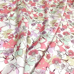 1 meter 100% Mulberry Silk 16 momme Charmeuse Silk Fabric Full Pink Floral Print 138cm 54