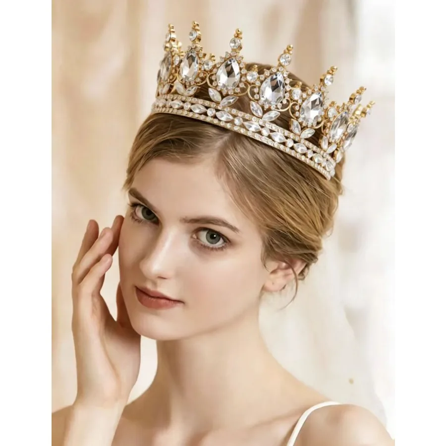 Luxuriöse Kristall-Strass Tiara Krone - Eleganter Prinzessinnen-Kopfschmuck für Hochzeit Braut Geburtstagsfeier – Detail 13