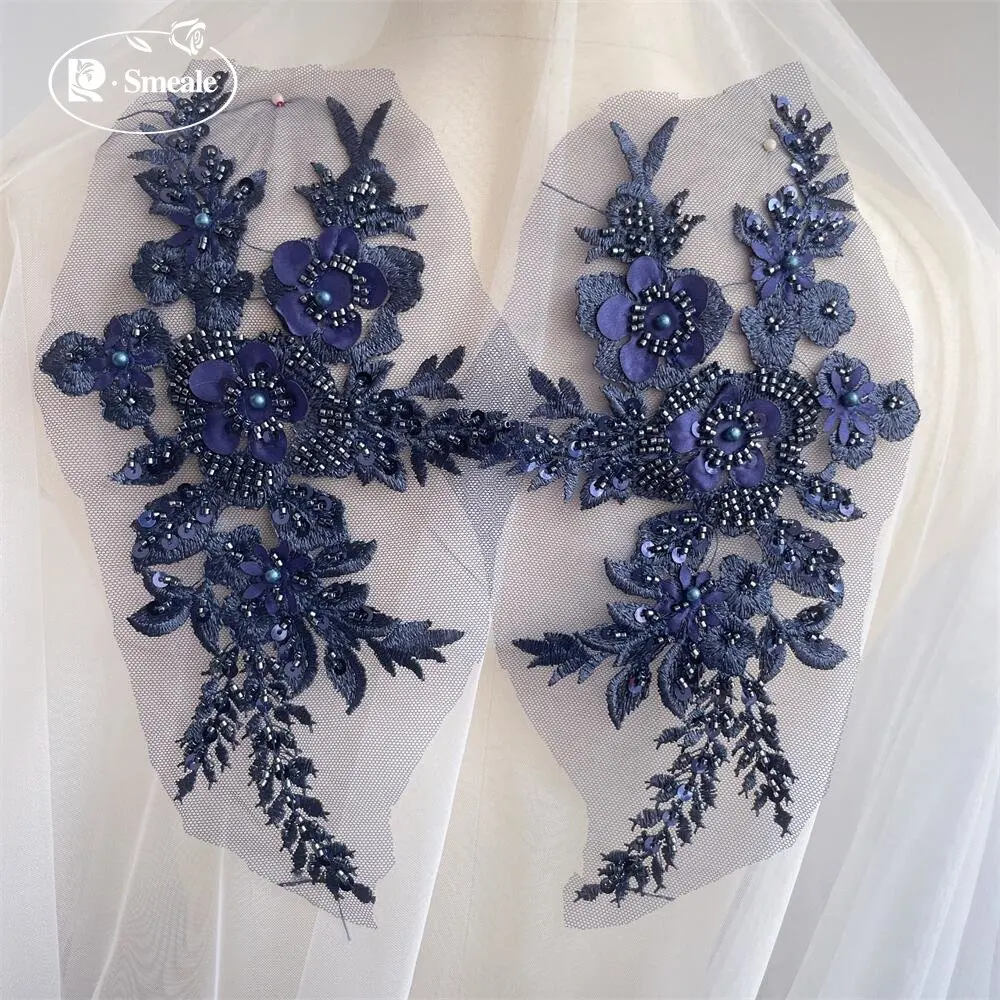 2 pièces/1 paire nouveau 12 couleurs paillettes Tube perle broderie dentelle Applique Hanfu chapeaux bricolage dentelle Patch avec fleurs en dentelle miroir