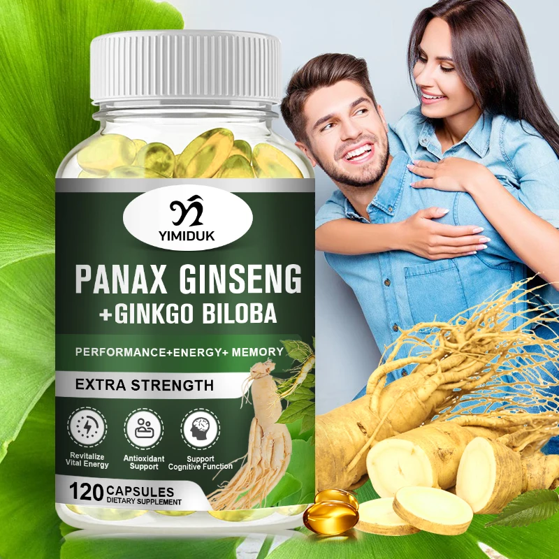 Korean Red Panax Ginseng + Ginkgo Biloba Capsules Increases Energy, Mood, Stamina & Performance Supports Mental Health