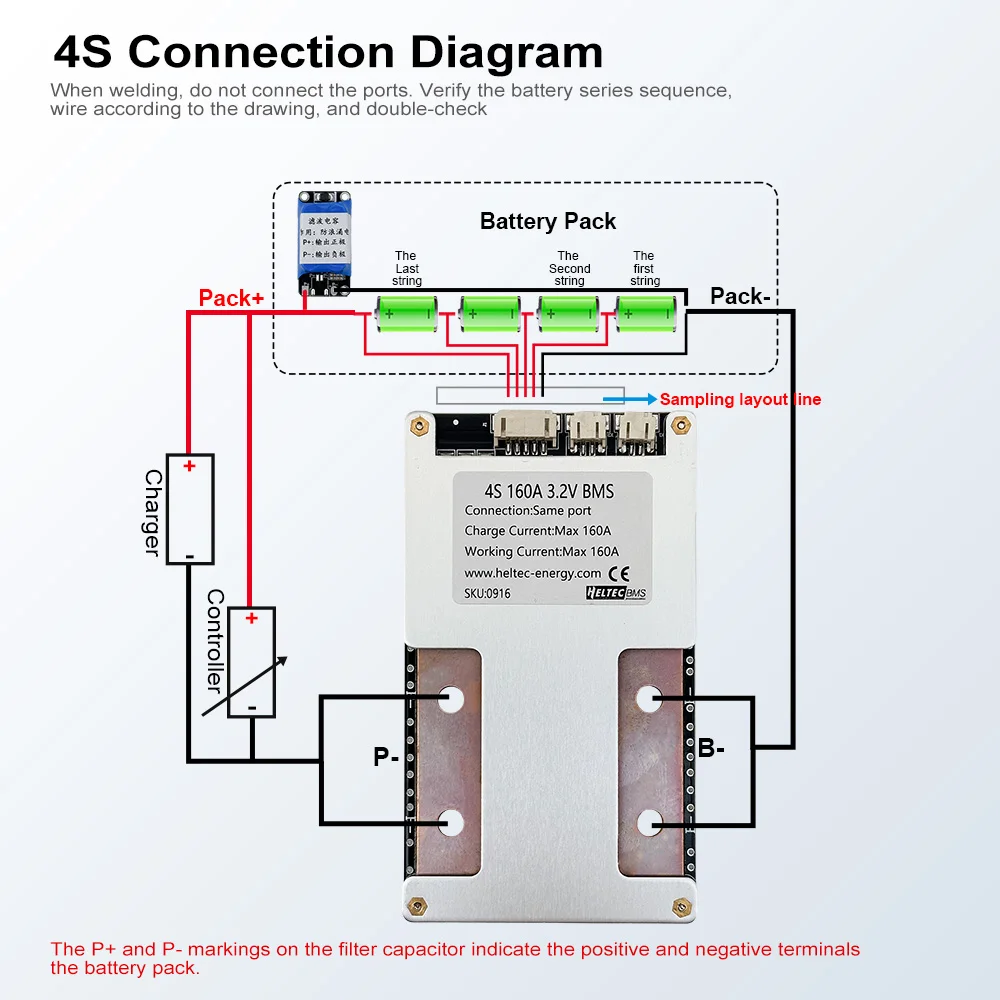 Heltec Neues 12V BMS 3S 4S 100A 120A 160A 200A 240A Lipo/Lifepo4 Batterieschutzplatine Energiespeicher BMS – Detail 13
