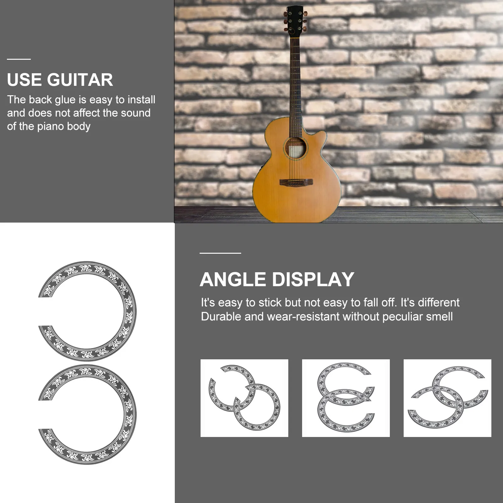 2Pcs Guitar Sound Hole Rosette for Acoustic Classical Guitar Premium PVC Inlay Sticker Decorative Ring with Polished Surface