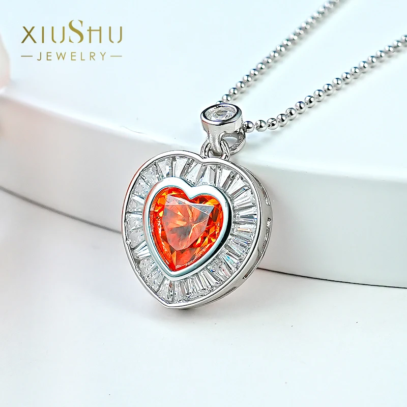 Light Luxury and Minimalist Love Fenda Orange 925 Silver Pendant Necklace, Unique Design, Versatile Retro Sweet Beauty