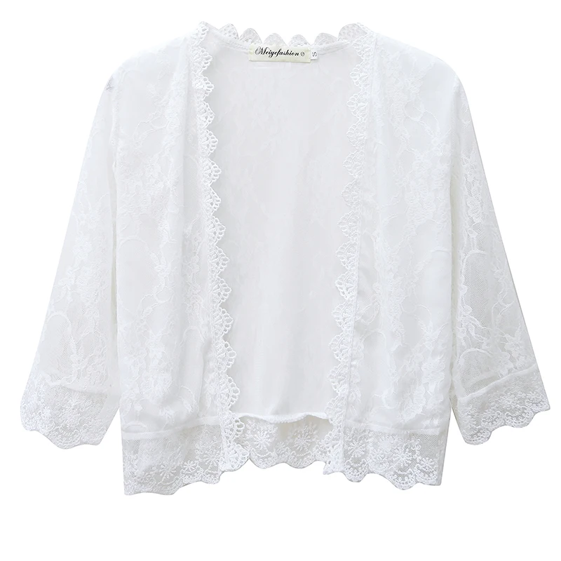 Châle en mousseline de soie pour femme, manches mi-longues, dentelle ajourée, broderie florale, vêtements de bain empêchés, capes ultra-fines, été 2024