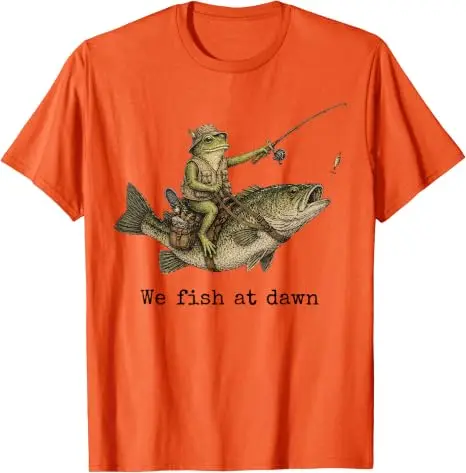 Frog Fishing We Fish At Dawn Bass Fisherman T-Shirt Y2k Lake Lovers Outdoor-Kleidung Herrenmode Ehemann Neuheit Geschenk Baumwolle – Detail 5