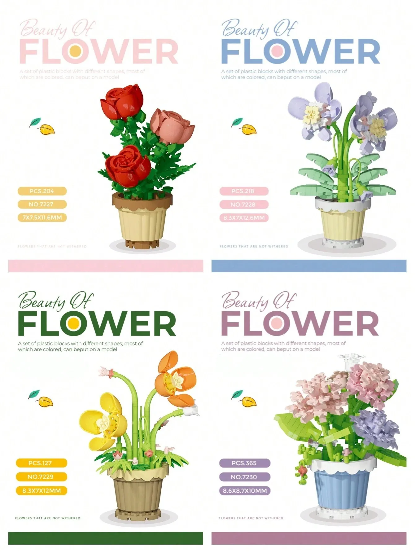 12 estilos de blocos de construção de vasos de flores granulares para adultos, brinquedos de modelo de montagem de buquê simulado, presentes decorativos e colecionáveis