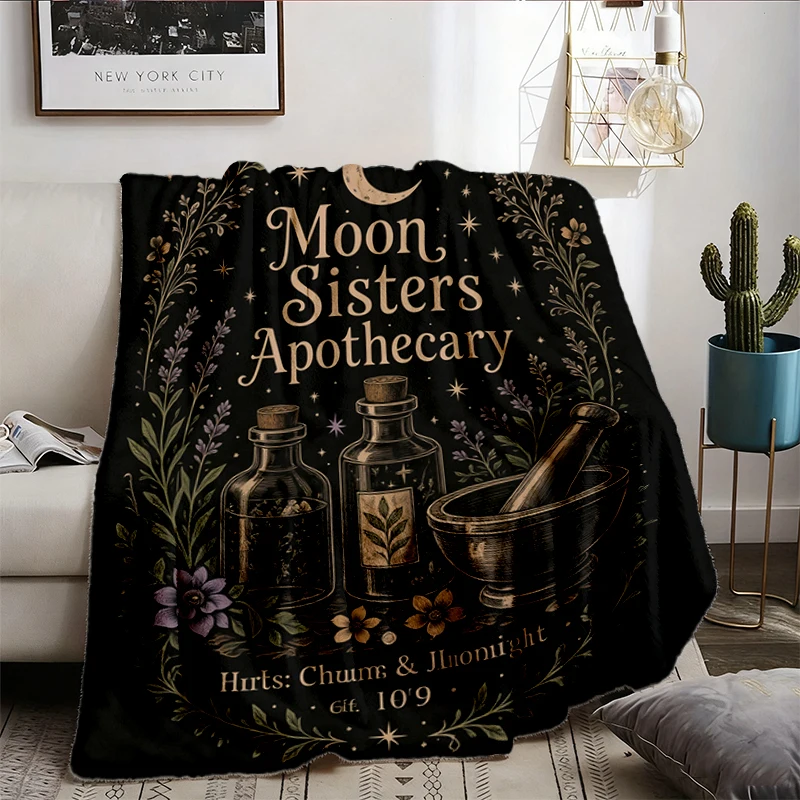 Moon Sisters Apothecary Warm Blanket, Halloween Soft Blanket, Witchy Apothecary Comfy Blanket, Herbal Moonlight Spooky F