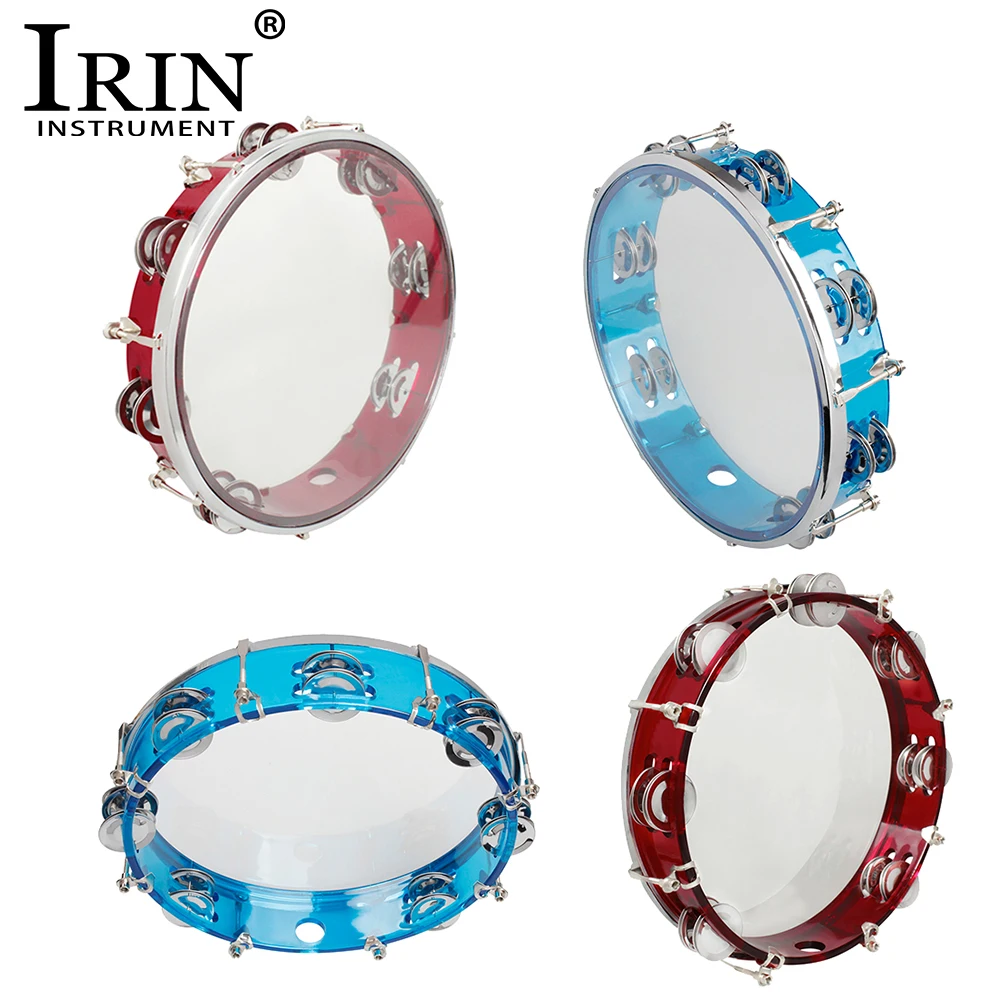 IRIN 10 Inch Tambourine Percussion Instrument Adjustable Tone Hand Drum Double Row Bell Musical Enlightenment Educational Toys