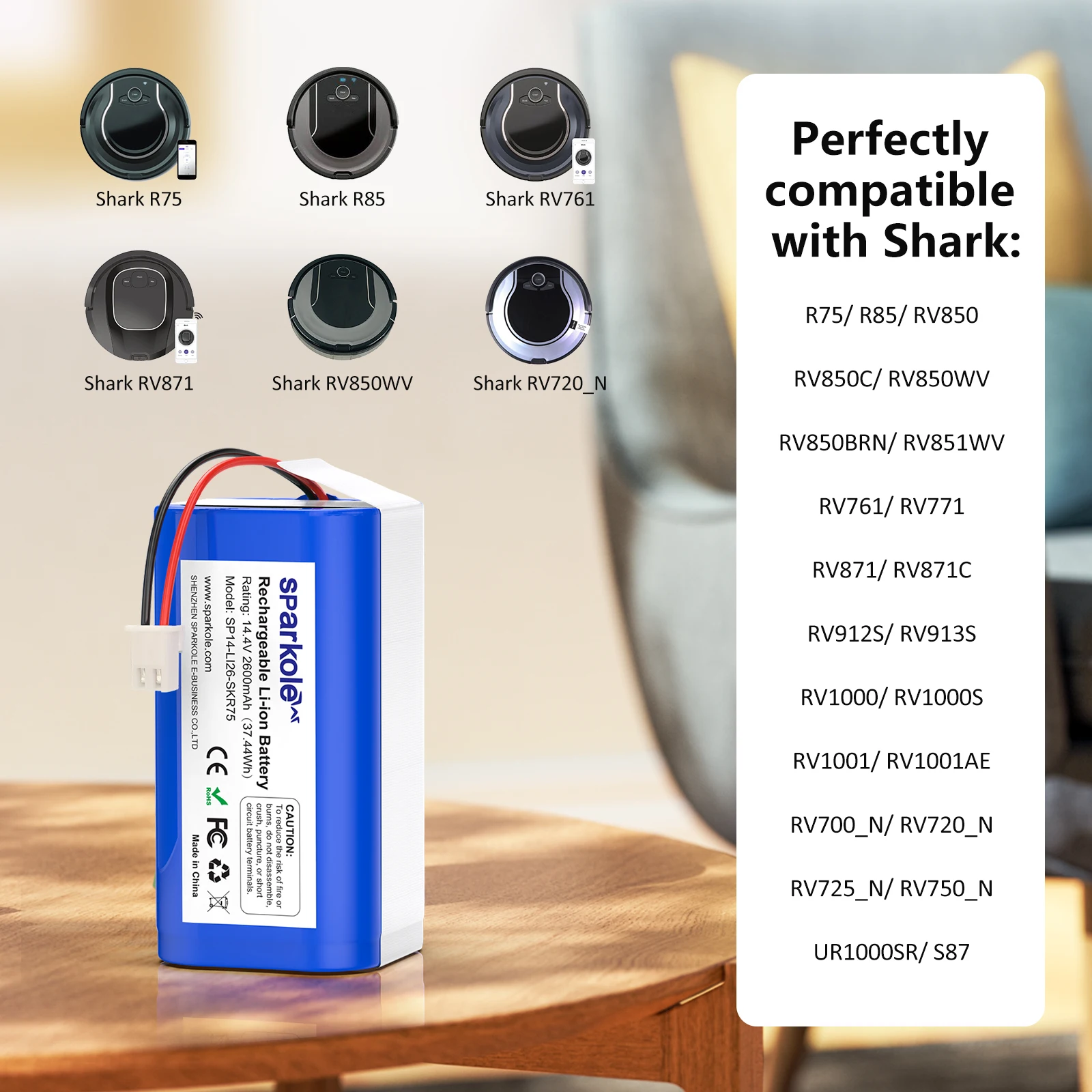 샤크 이온 진공 청소기용 교체 배터리, 14.4V, 2600mAh, RVBAT850, R75, R85, RV850, S87, RV751, RV761 용