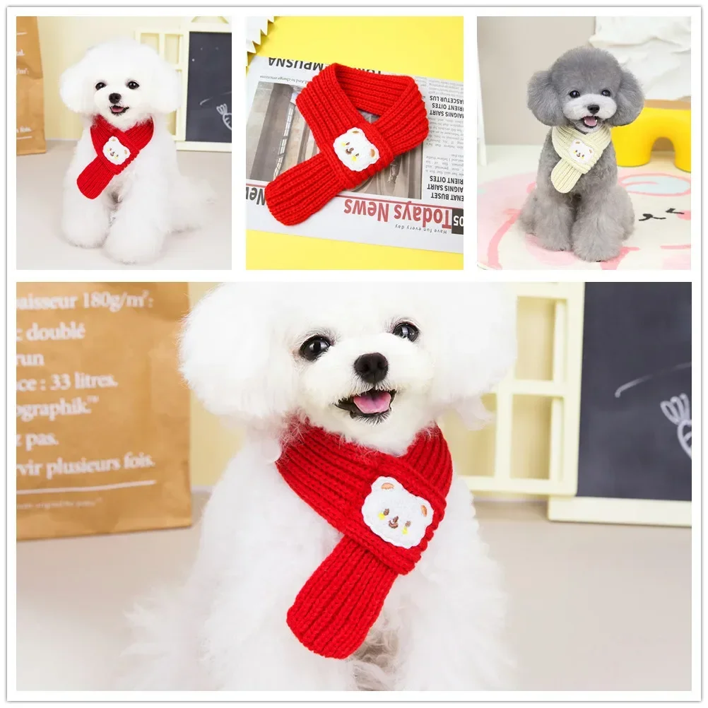 Fashion Dog Scarf Winter Warm Cat Scarf Dog Teddy Schnauzer Neck Scarves Bib Christmas New Year Dog Accessories Pet Supplies