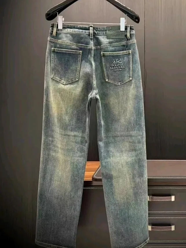 

Новые мужские джинсы из денима: осенний модный тренд, высокое качество, повседневные, легкие, роскошные, стильные, прямого кроя