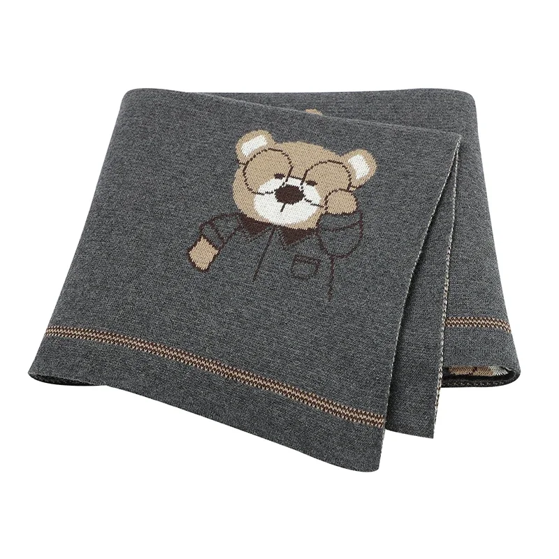 Newborn Baby Blanket Cute Bear Infant Girl Knitted Bed Plaid Crib Quilts 100%Cotton 100*80CM Toddler Boy Stroller Swaddling Soft