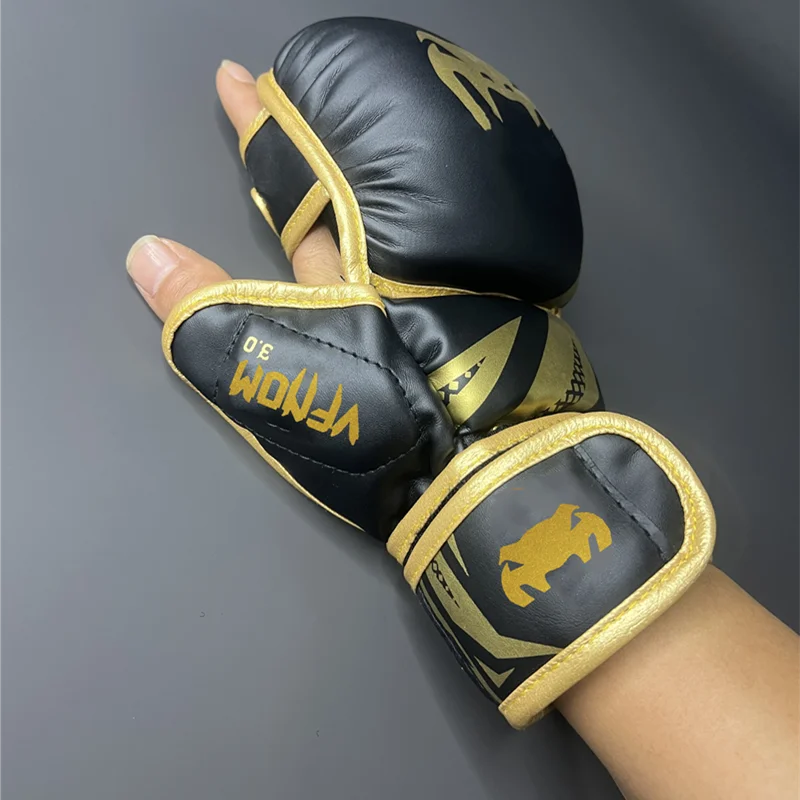 Adult Kids Boxing Training Gloves Professional Sanda Muay Thai Fighting Half-finger Gloves PU Thicken Taekwondo Punching Gloves