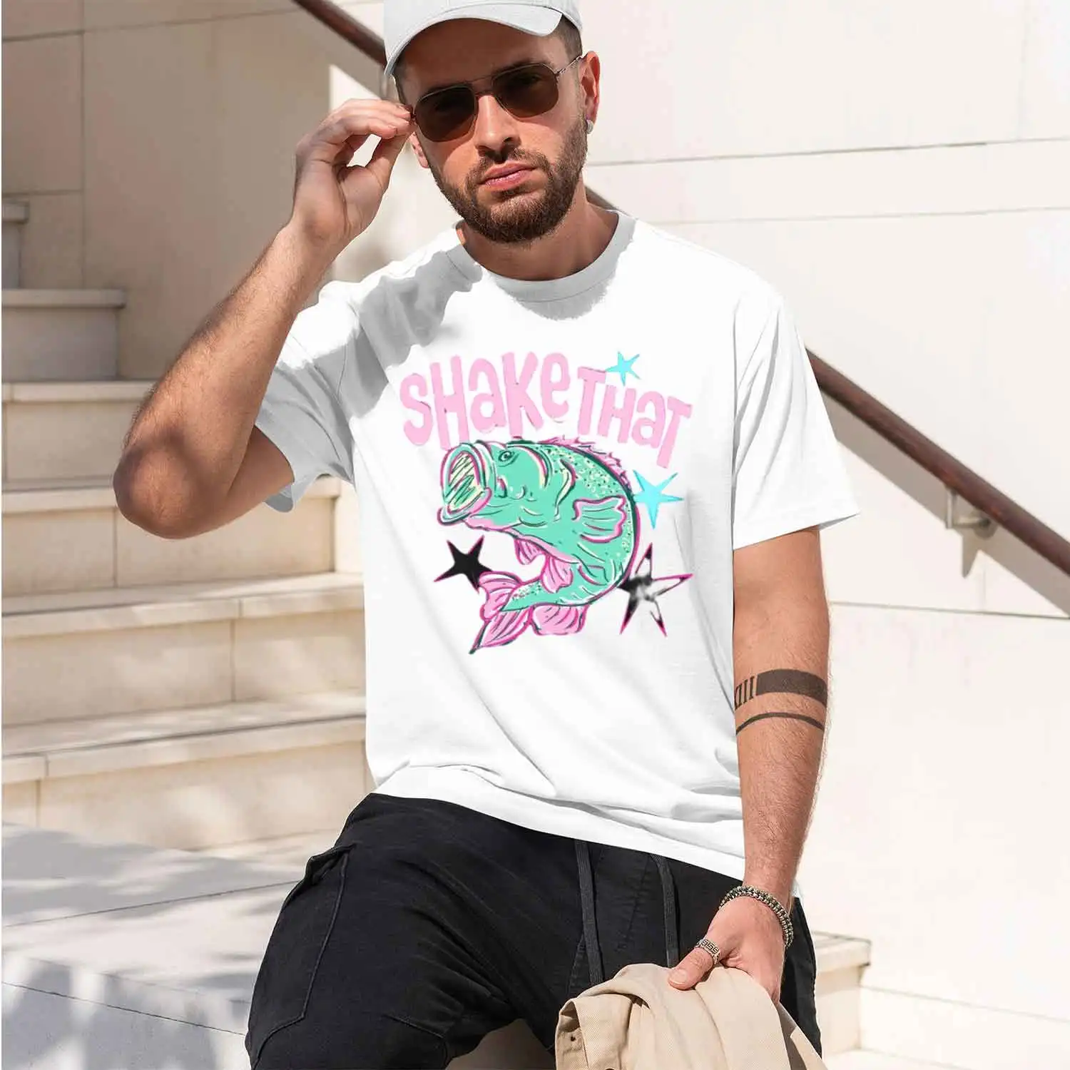 Shake That B Funny Fishing t-shirt Preppy B Fish tshirt Retro Fish short sve round ne printed t shirt men women 2026 New Model S