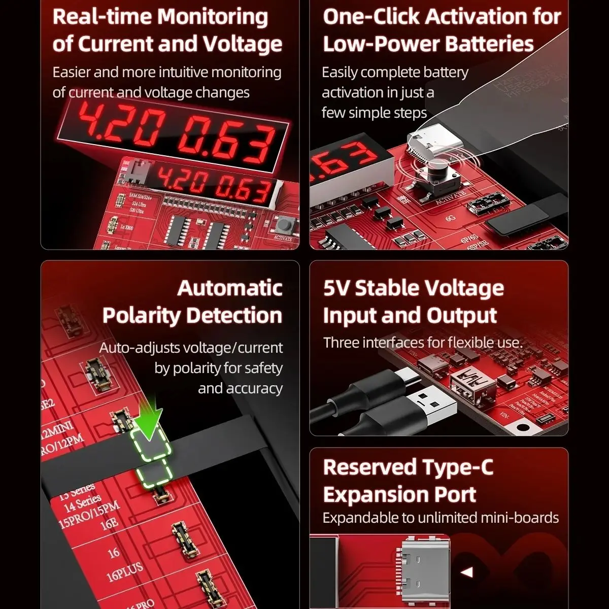 QIANLI MEAGA-IDEA 배터리 활성화 고속 충전 감지 보드 도구 V1.4 아이폰 6-16ProMax IOS 안드로이드 배터리 수리 키트