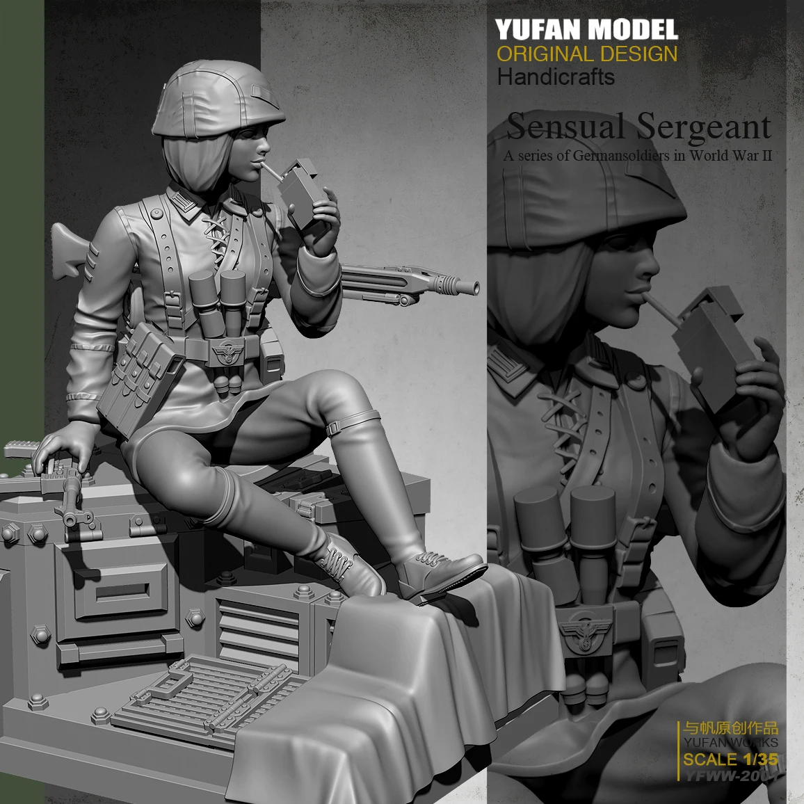 Yufan Model  1/35 Female Soldier+platform Resin Soldier Colorless and self-assembled YFWW-2001