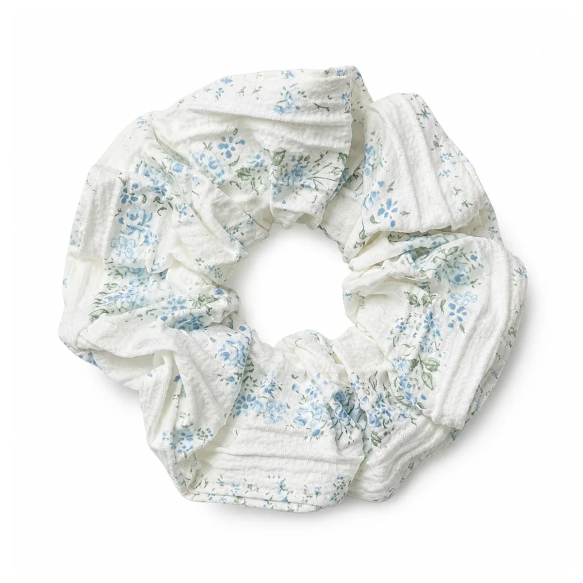 off-white-blue-spring-floral-hair-scrunchie-for-ponytails-and-buns