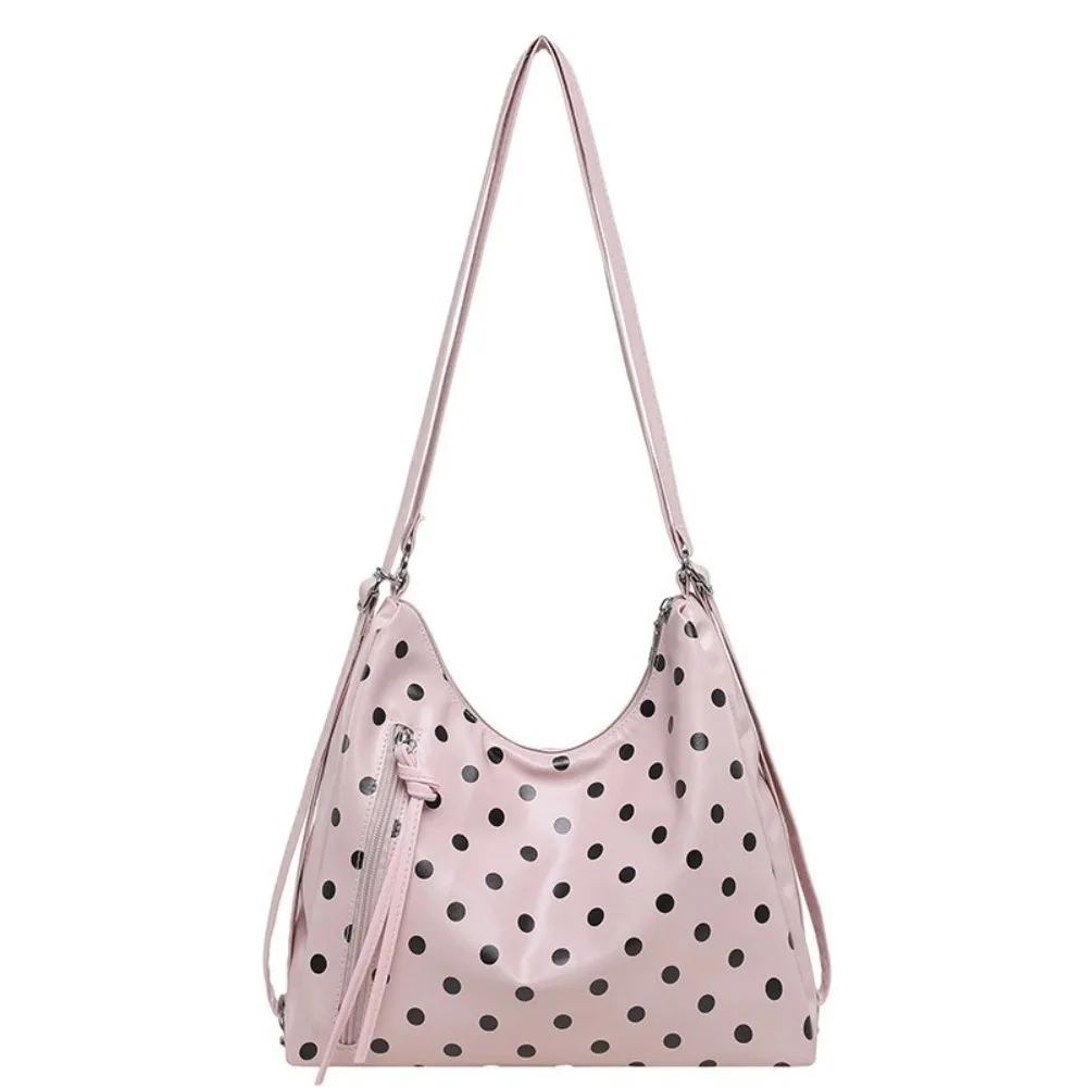 Vintage PU Leather Polka Dot Shoulder Bag Large Capacity Backpack Tote Bag Korean Style Underarm Bag Bucket Handbag Commuting