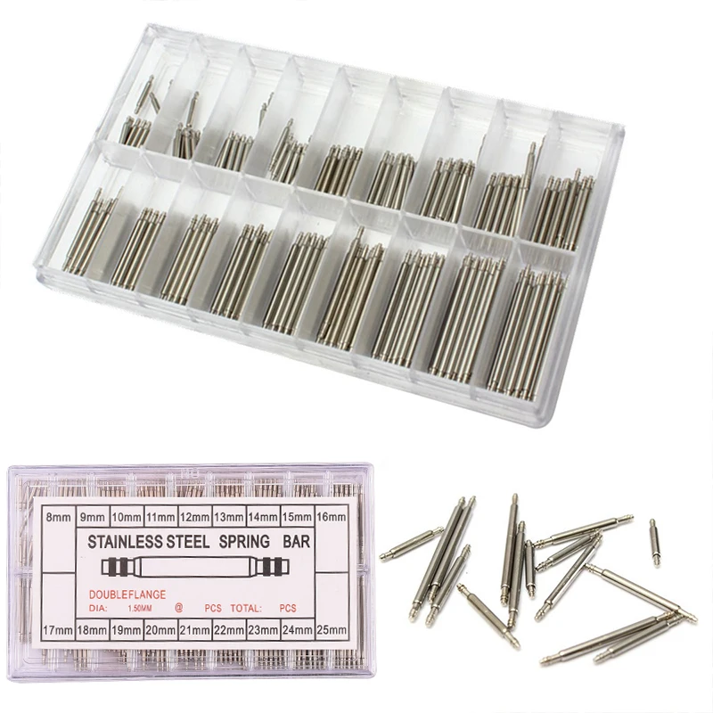 270pcs/set Strainless Steel Spring Bars 8mm - 25mm Watchband Strap Belt Repair Tools Pin Watch Accessories