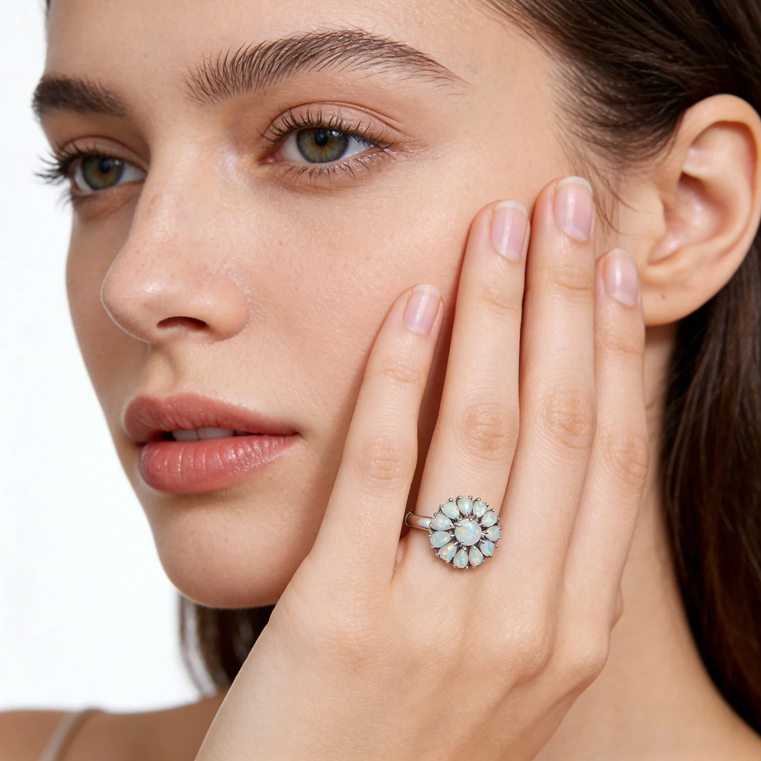 Luxury Flower Cocktail Ring with Real Fire Opal & Pink Gems Copper-Based Elegant Trendy Fashion Jewelry for Women
