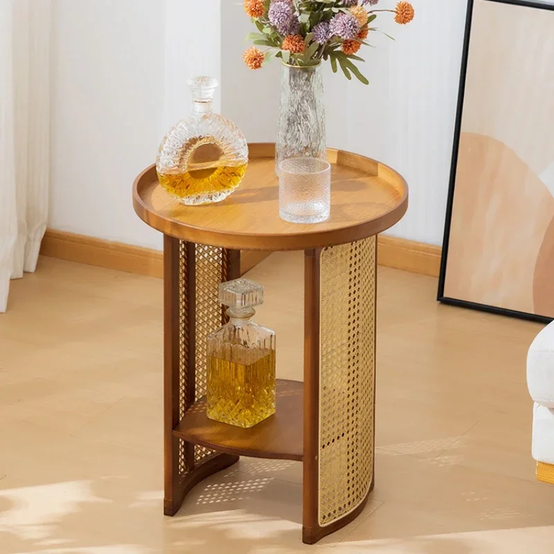 Japanese Side Tables Imitation Vine Weaving Coffee Tables 2-layers Heighten Room Desks Versatile Practical Living Room Furniture