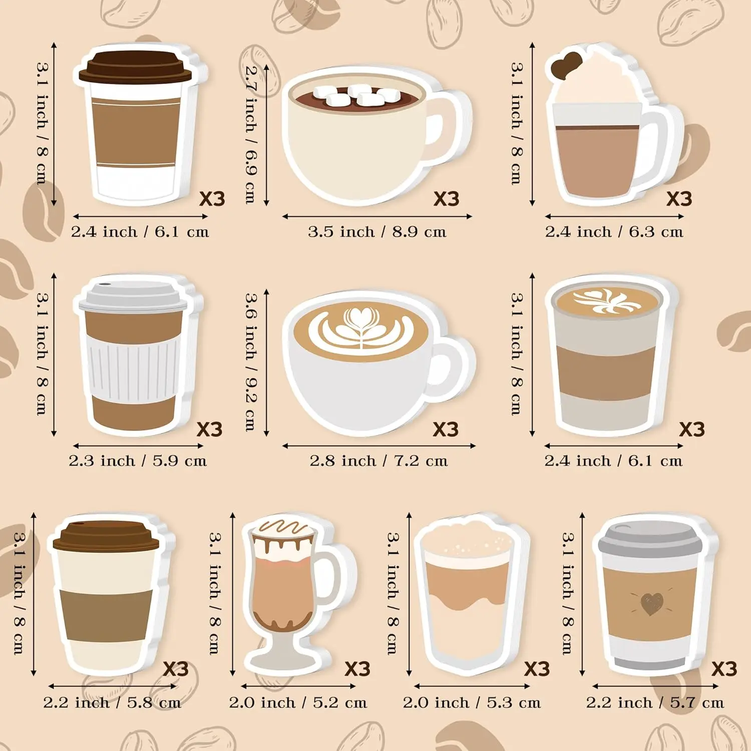 10 Packungen Kaffeetassen-Haftnotizen, 200 Blatt, lustige Büro- und Lernmaterialien für Kaffeeliebhaber, Studentengeschenk, Belohnung, Geburtstagsparty-Geschenk – Detail 3