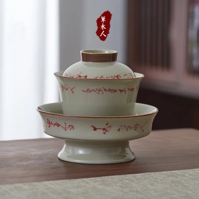 Jingdezhen, Chinese mainland, hand-painted three-talent cover bowl high-end ceramic tea bowl