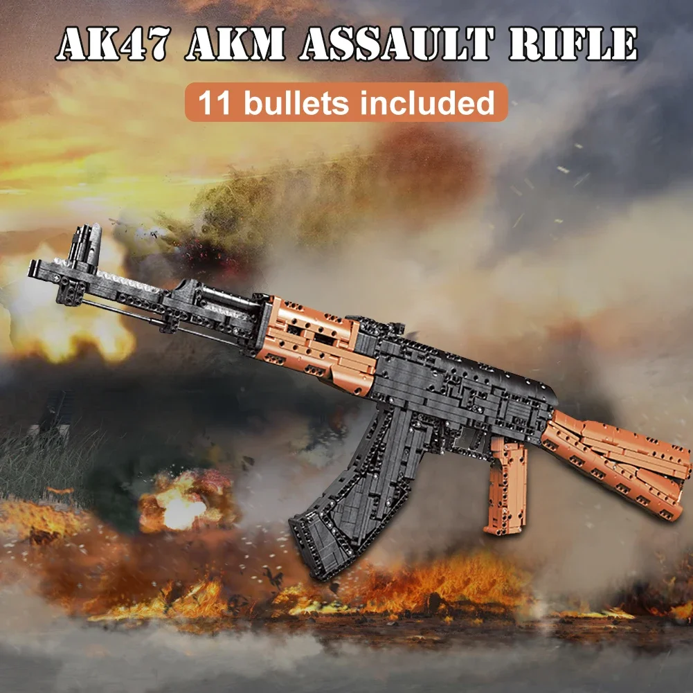 1393PCS Technical Guns AK47 Gun Big Model Building Blocks Bricks PUBG Military SWAT Weapon Toys for Children