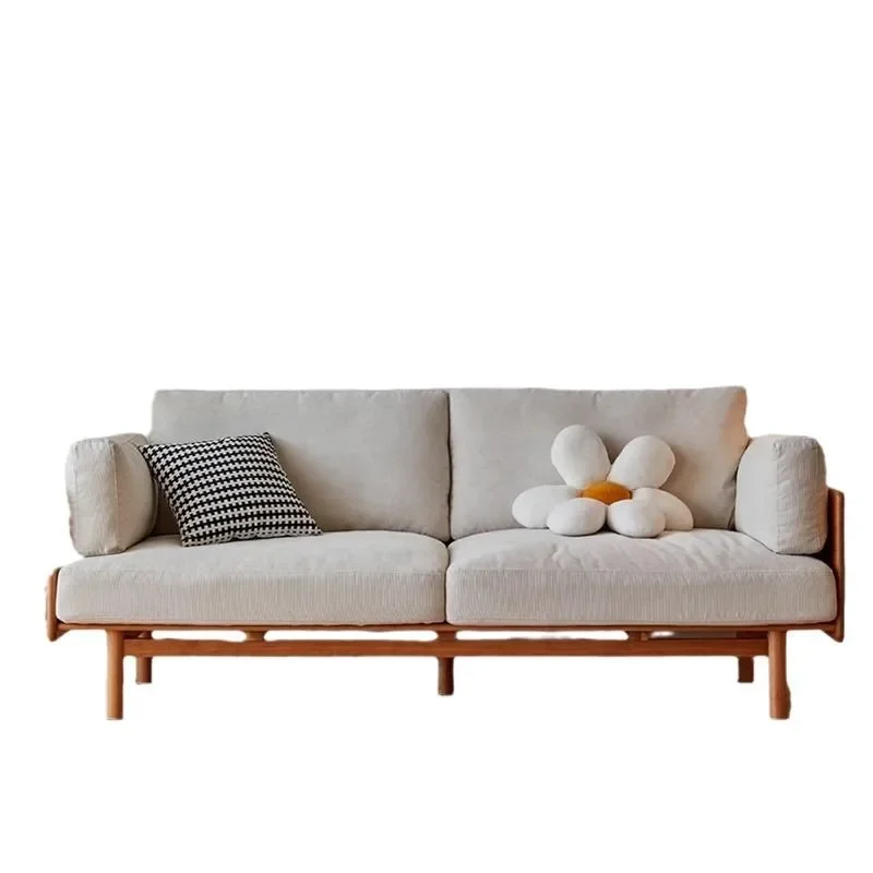 Nordic solid wood sofa fabric, living room modern simple leather sofa