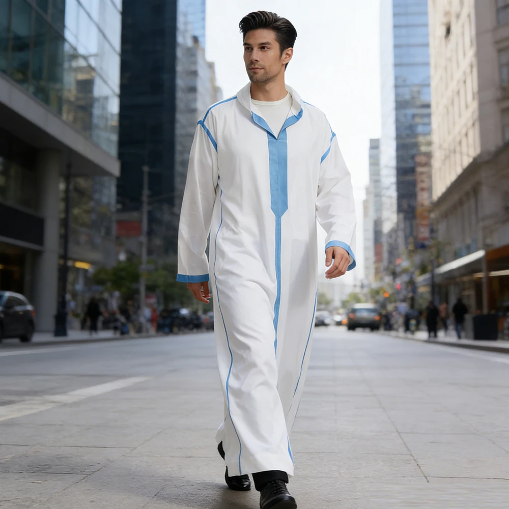 

Dubai Turkey Men Robe Hooded Pockets Long Sleeve Jubba Thobe Muslim Islamic Clothing Arabic Abayas Kaftan Abaya Dress Thoub Gown