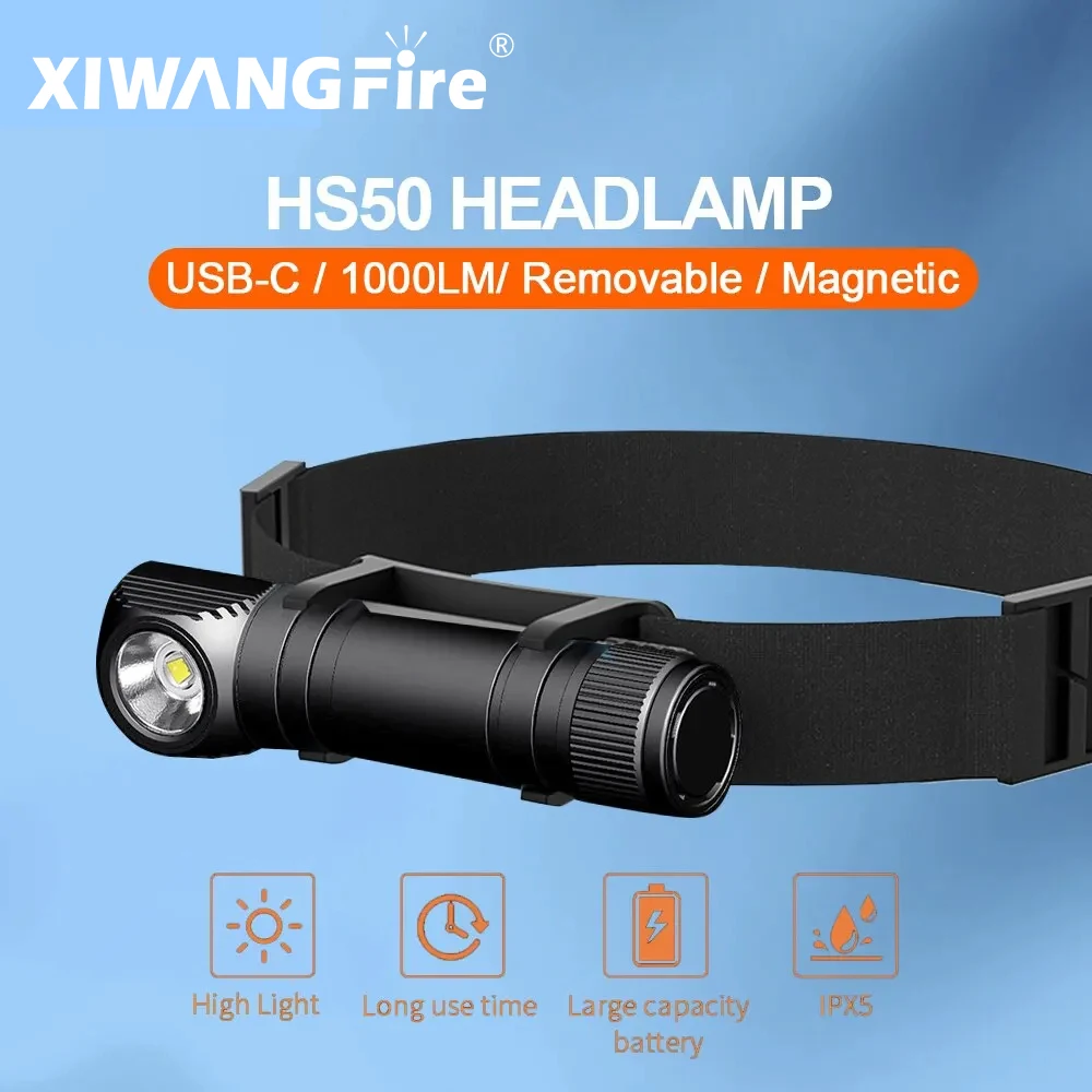 

XIWANGFIRE Headlamp Rechargeable 18650 Battery Headlight 1000LM LED USB C Rechargeable Magnetic Tail Work Camp Light